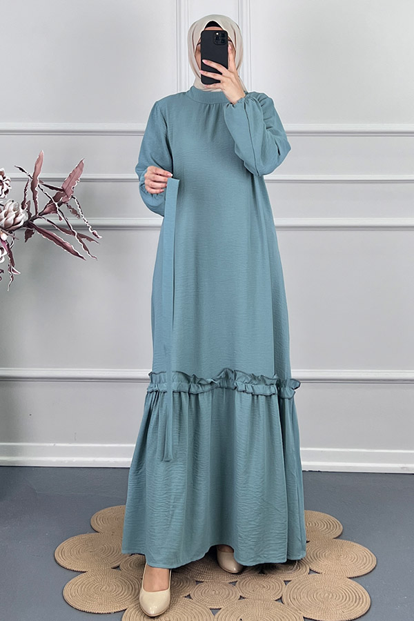 Fırfır Detaylı Elbise - Mint