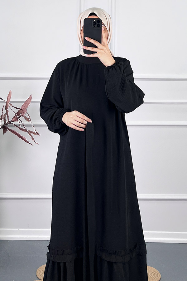 Fırfır Detaylı Elbise - Siyah