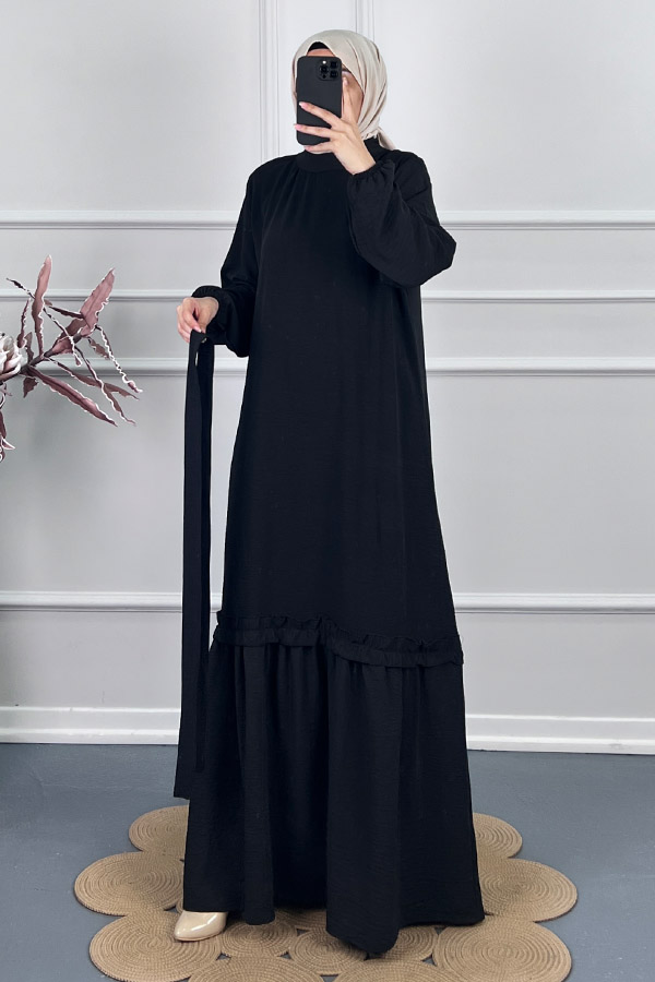 Fırfır Detaylı Elbise - Siyah