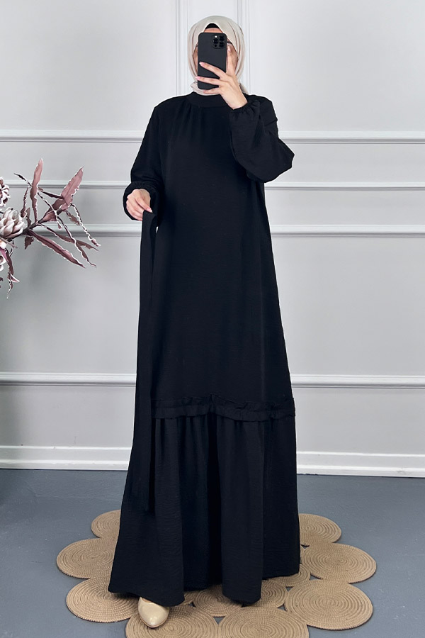 Fırfır Detaylı Elbise - Siyah