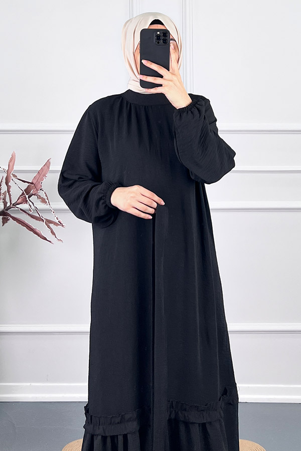 Fırfır Detaylı Elbise - Siyah