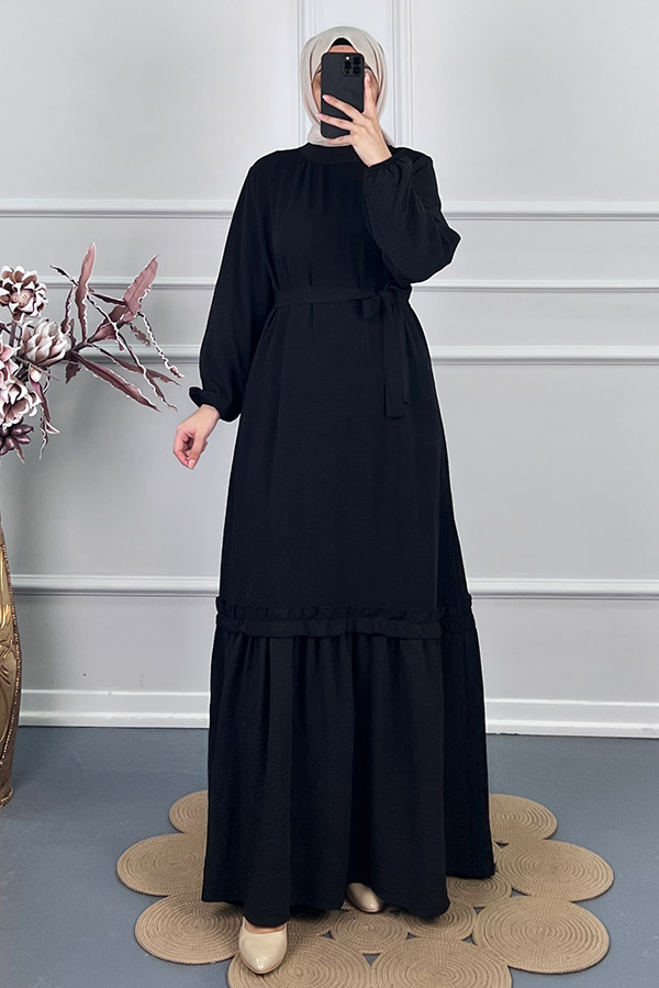 Fırfır Detaylı Elbise - Siyah