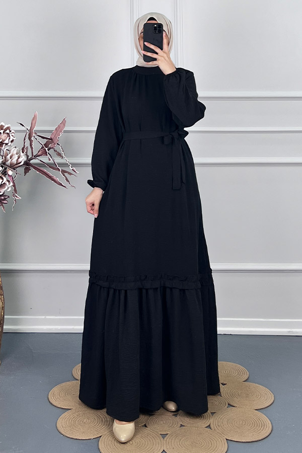 Fırfır Detaylı Elbise - Siyah