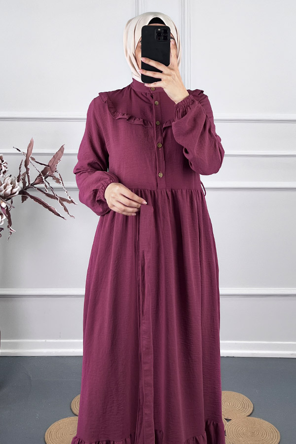 Fırfır Detaylı Kuşaklı Elbise - Pembe