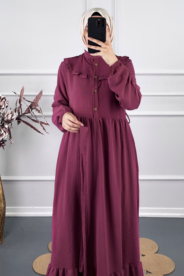 Fırfır Detaylı Kuşaklı Elbise - Pembe