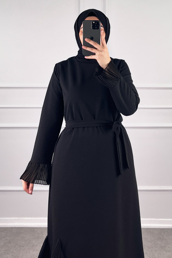 Fırfır Detaylı Scuba Elbise - Siyah Fırfır Detaylı Scuba Elbise - Siyah