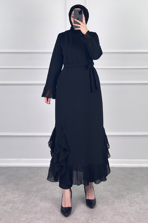 Fırfır Detaylı Scuba Elbise - Siyah Fırfır Detaylı Scuba Elbise - Siyah