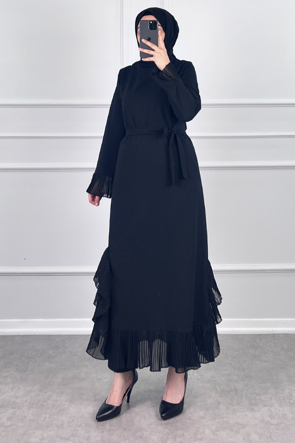 Fırfır Detaylı Scuba Elbise - Siyah Fırfır Detaylı Scuba Elbise - Siyah