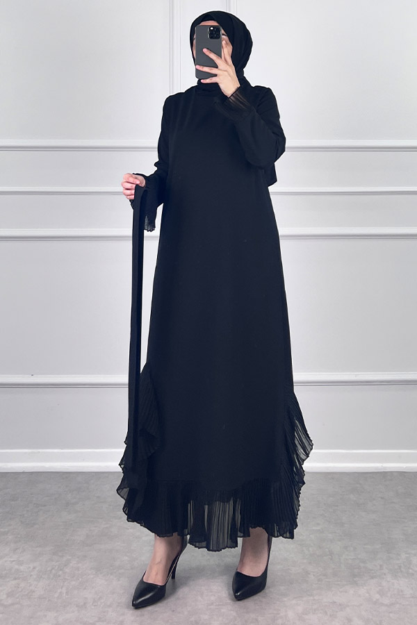 Fırfır Detaylı Scuba Elbise - Siyah Fırfır Detaylı Scuba Elbise - Siyah