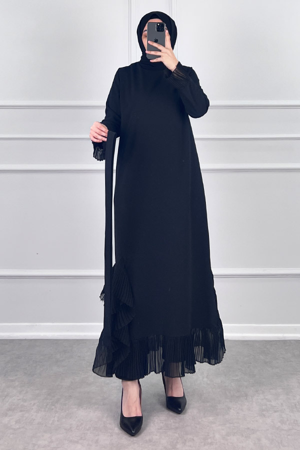 Fırfır Detaylı Scuba Elbise - Siyah Fırfır Detaylı Scuba Elbise - Siyah