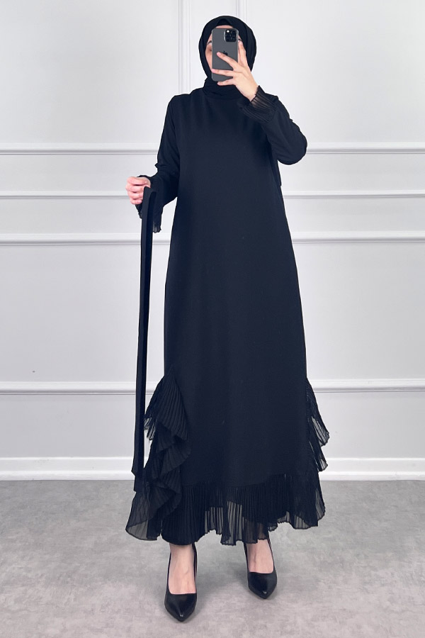 Fırfır Detaylı Scuba Elbise - Siyah Fırfır Detaylı Scuba Elbise - Siyah