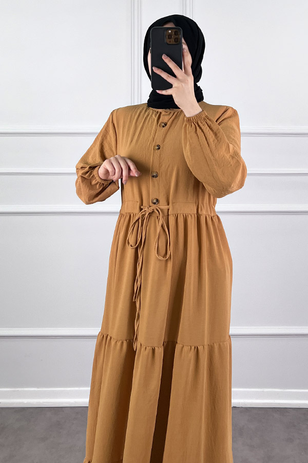 Fırfır Detaylı Ayrobin Elbise - Kiremit