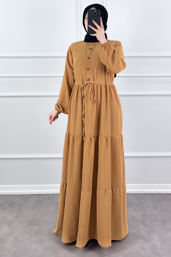 Fırfır Detaylı Ayrobin Elbise - Kiremit