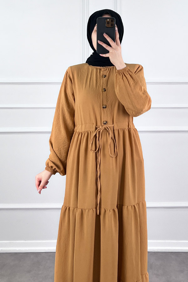 Fırfır Detaylı Ayrobin Elbise - Kiremit