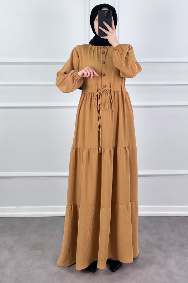 Fırfır Detaylı Ayrobin Elbise - Kiremit