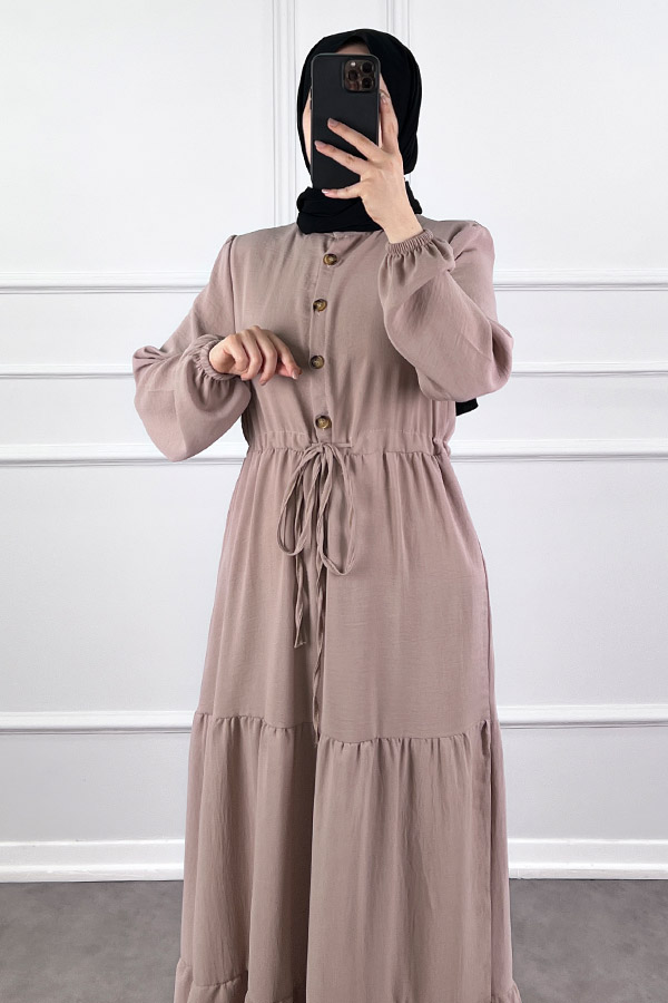 Fırfır Detaylı Ayrobin Elbise - Taş