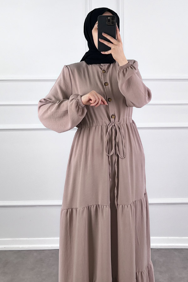 Fırfır Detaylı Ayrobin Elbise - Taş