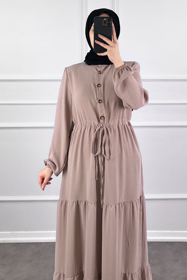 Fırfır Detaylı Ayrobin Elbise - Taş