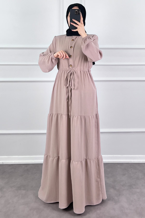 Fırfır Detaylı Ayrobin Elbise - Taş