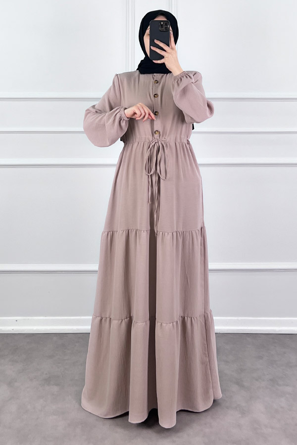 Fırfır Detaylı Ayrobin Elbise - Taş