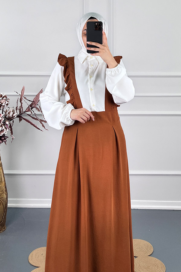 Fırfırlı Jile Elbise - Camel