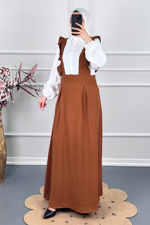 Fırfırlı Jile Elbise - Camel