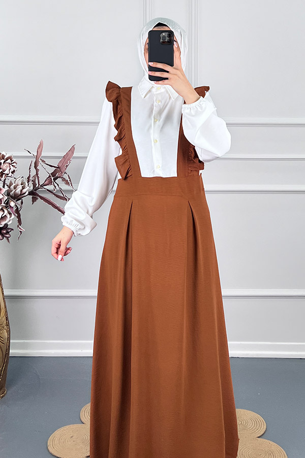 Fırfırlı Jile Elbise - Camel