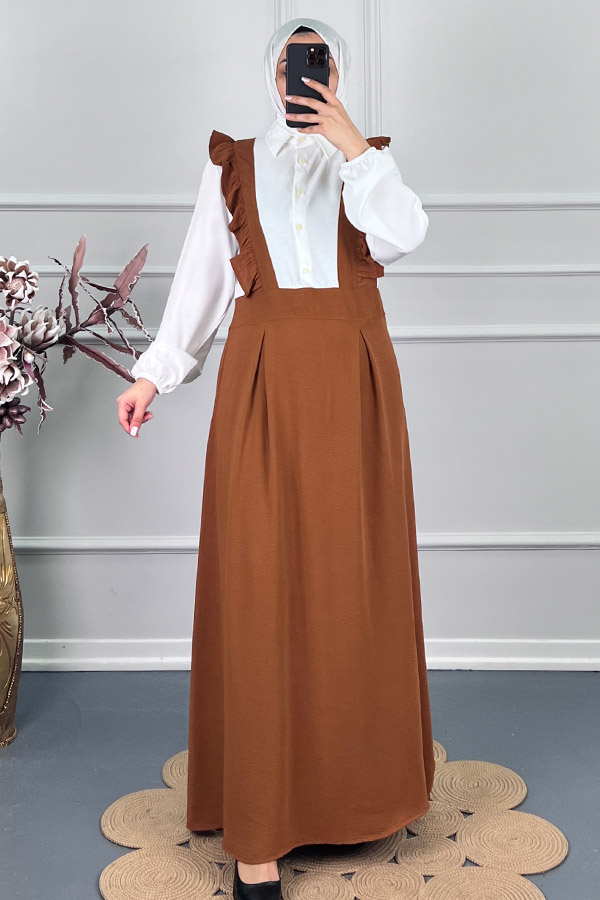 Fırfırlı Jile Elbise - Camel