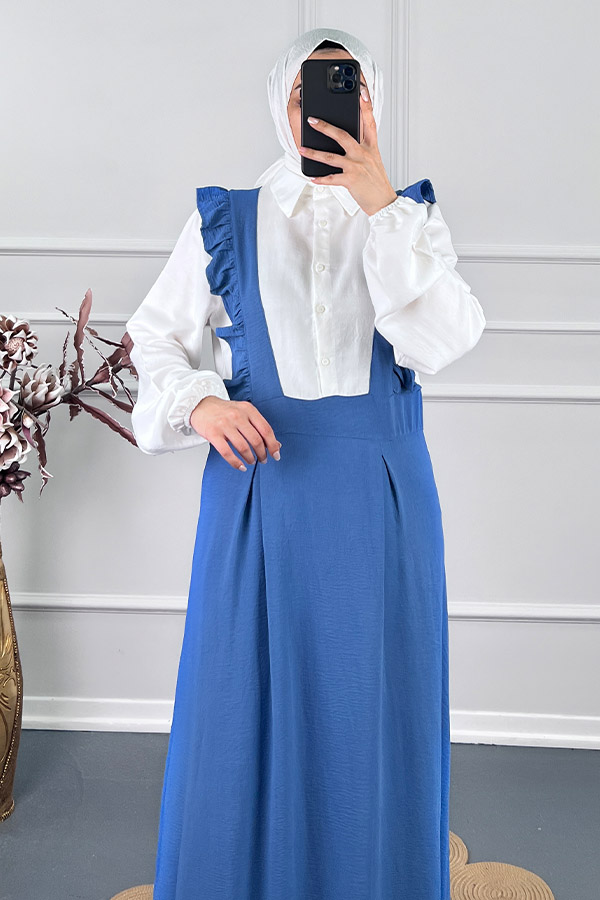 Fırfırlı Jile Elbise - Mavi