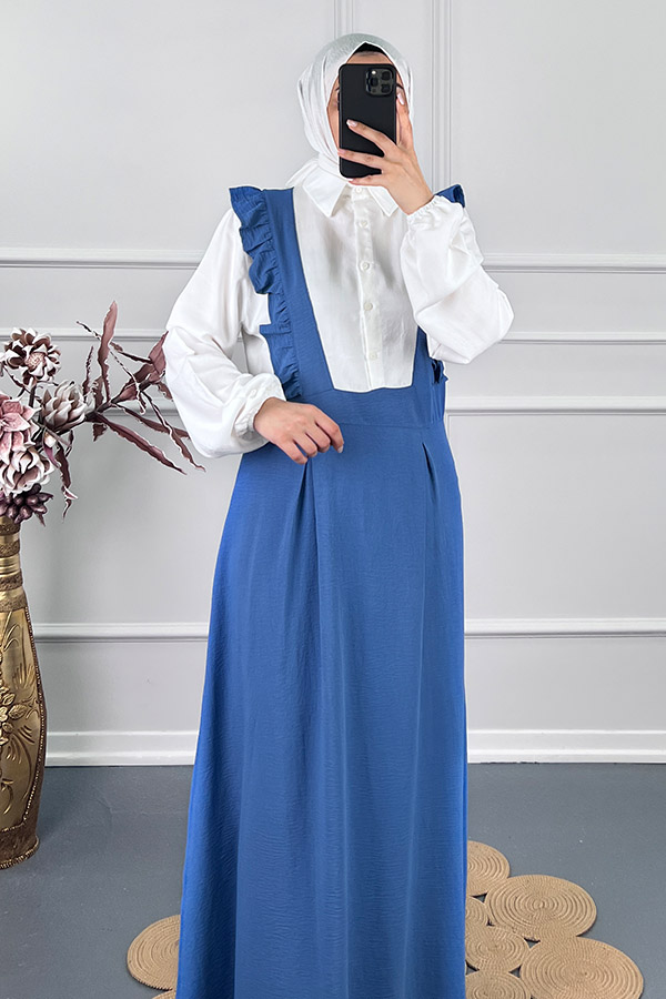 Fırfırlı Jile Elbise - Mavi