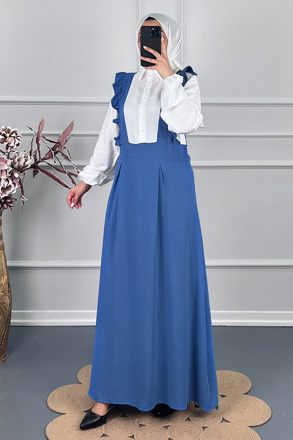 Fırfırlı Jile Elbise - Mavi