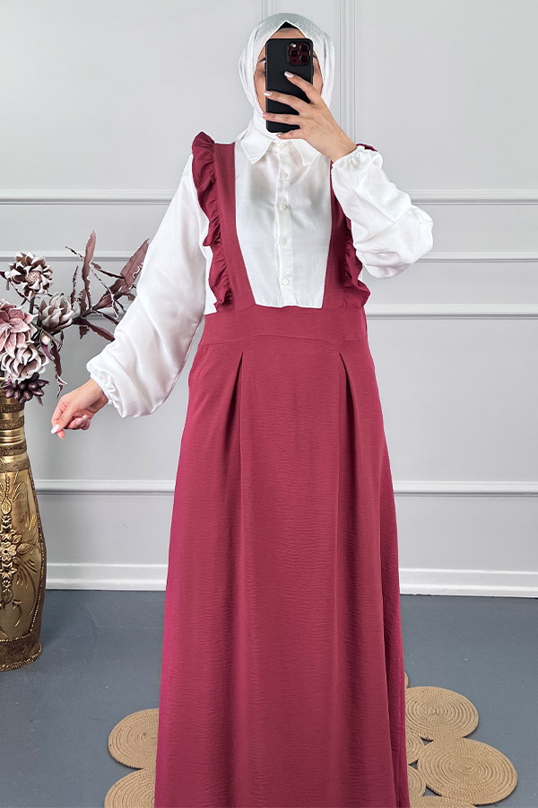 Fırfırlı Jile Elbise - Pembe