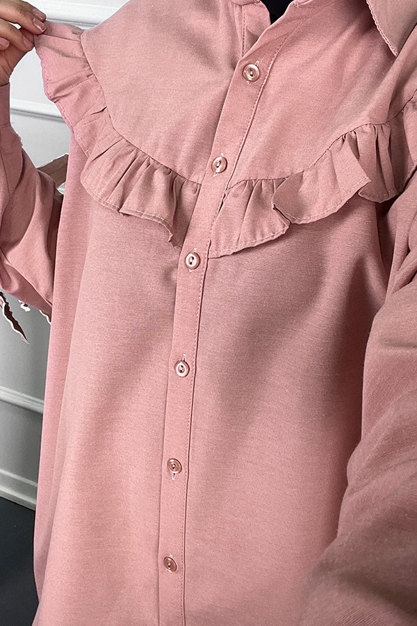 Fırfırlı Tesettür Gömlek - Pudra