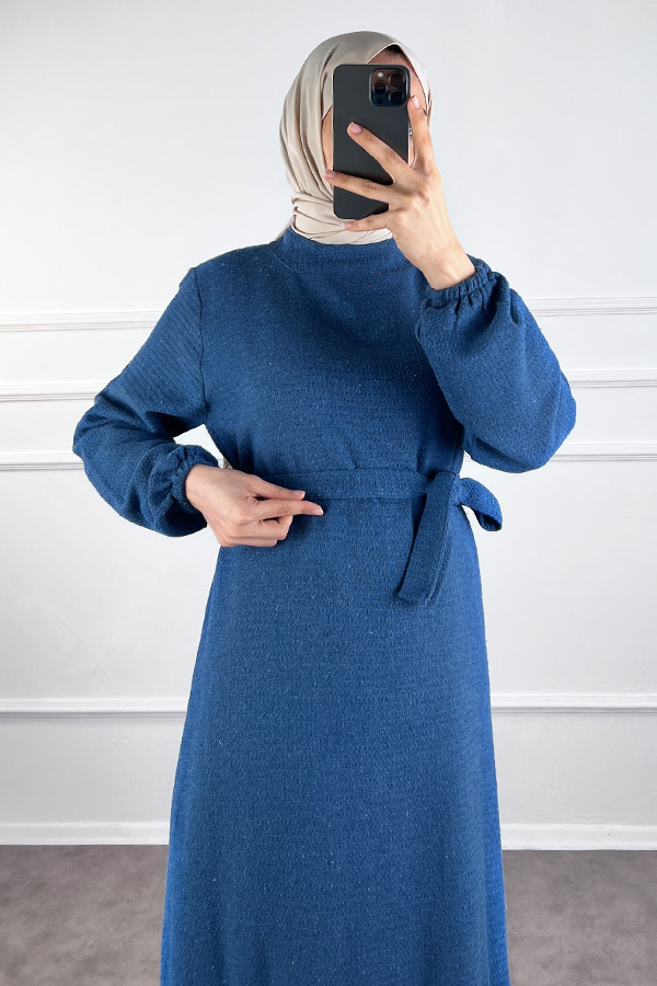 Fırfırlı Tüvit Elbise - İndigo Fırfırlı Tüvit Elbise - İndigo