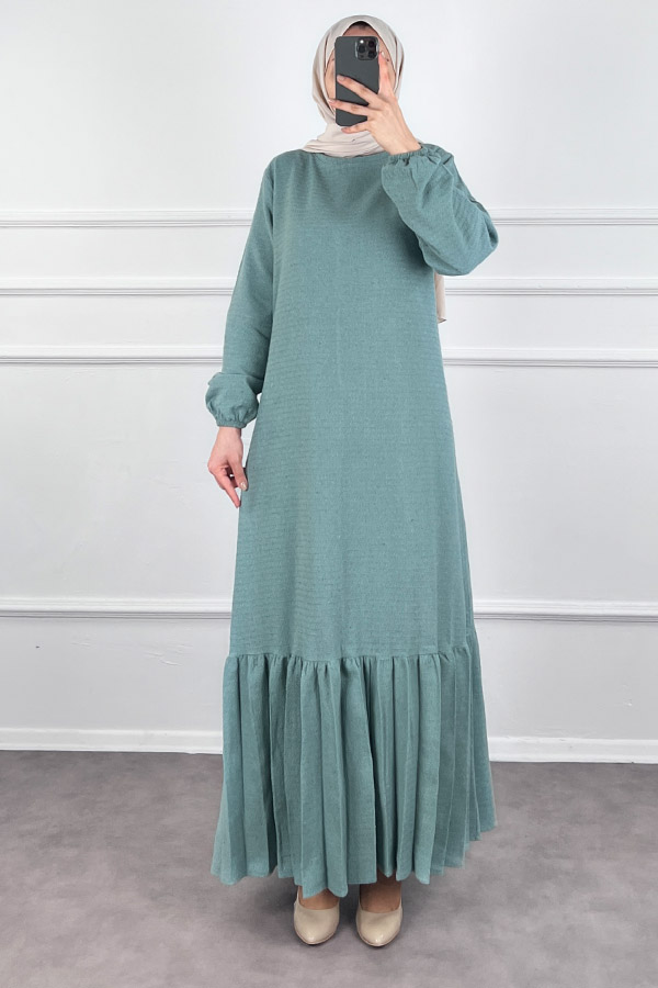 Fırfırlı Tüvit Elbise - Mint
