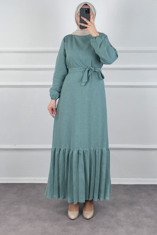 Fırfırlı Tüvit Elbise - Mint