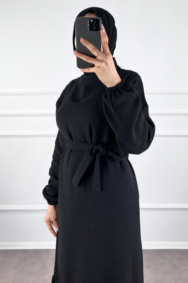 Fırfırlı Tüvit Elbise - Siyah