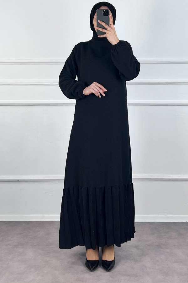 Fırfırlı Tüvit Elbise - Siyah