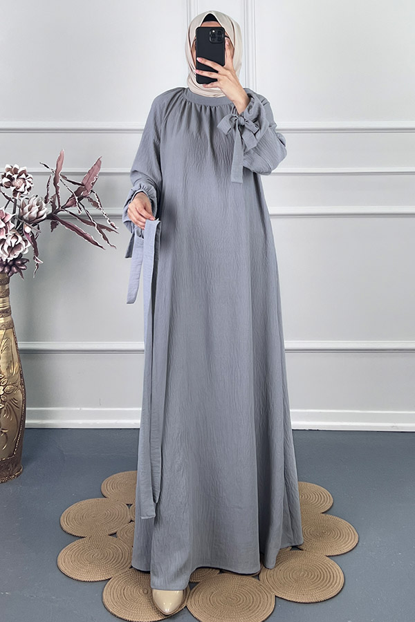 Fiyonk Detaylı Elbise - Gri