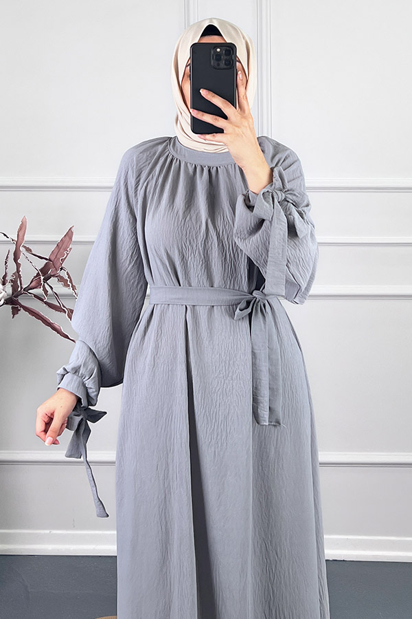 Fiyonk Detaylı Elbise - Gri