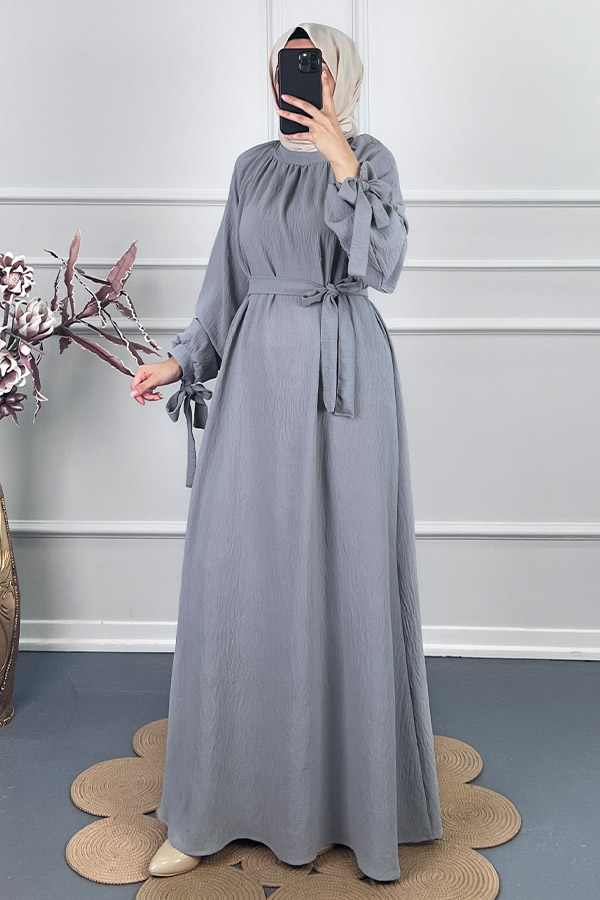 Fiyonk Detaylı Elbise - Gri