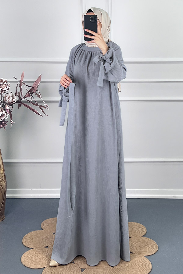 Fiyonk Detaylı Elbise - Gri