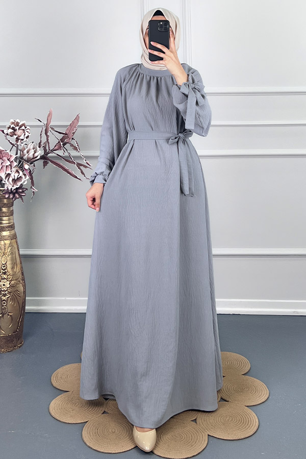 Fiyonk Detaylı Elbise - Gri