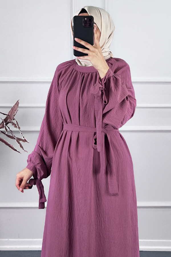 Fiyonk Detaylı Elbise - Gül Kurusu