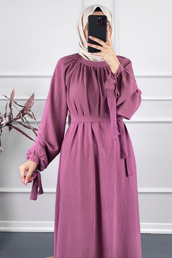 Fiyonk Detaylı Elbise - Gül Kurusu