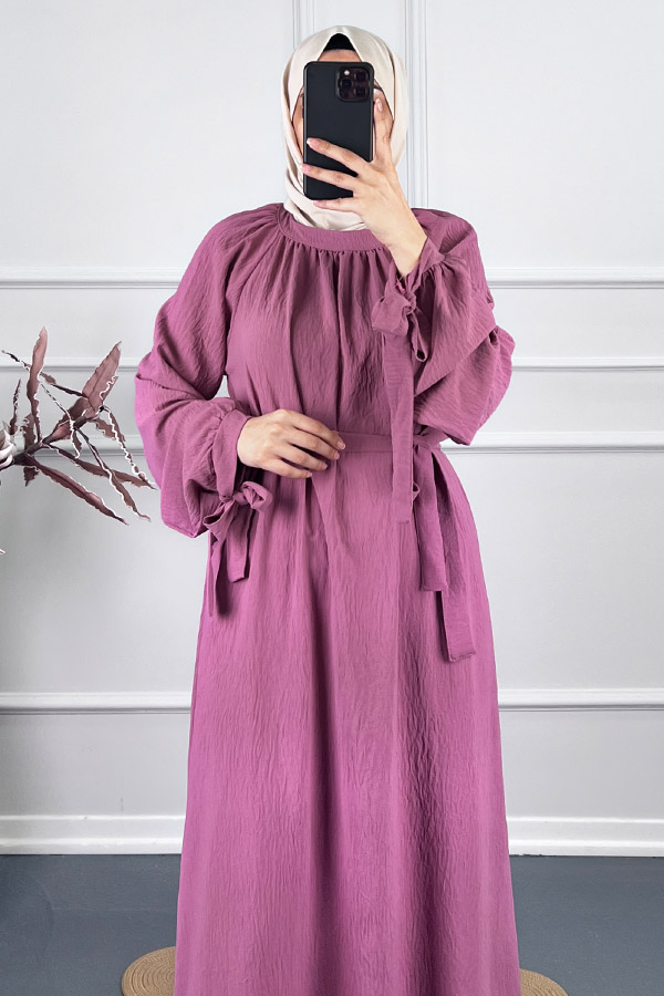 Fiyonk Detaylı Elbise - Gül Kurusu