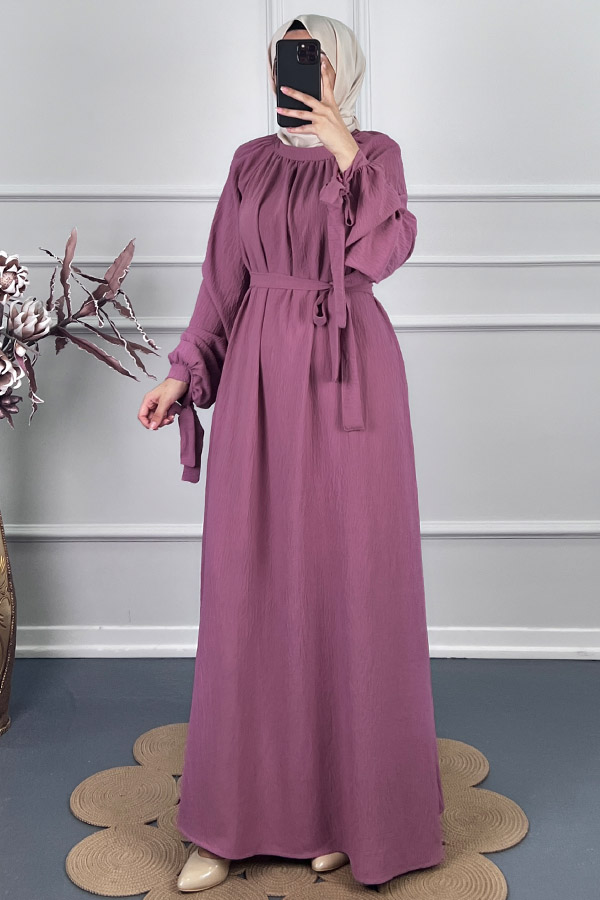 Fiyonk Detaylı Elbise - Gül Kurusu