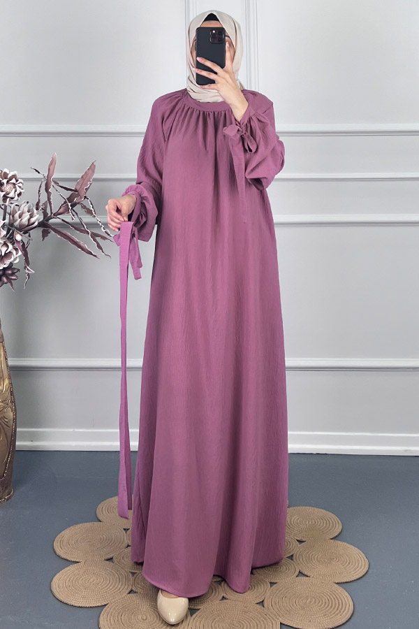 Fiyonk Detaylı Elbise - Gül Kurusu