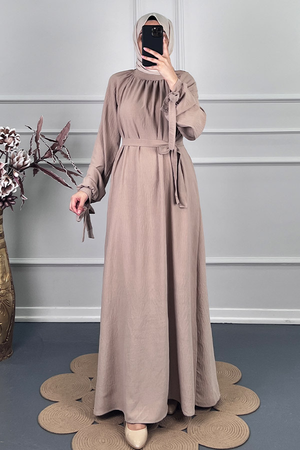 Fiyonk Detaylı Elbise - Taş