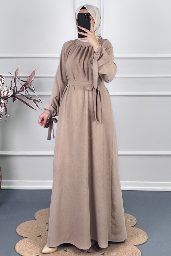 Fiyonk Detaylı Elbise - Taş